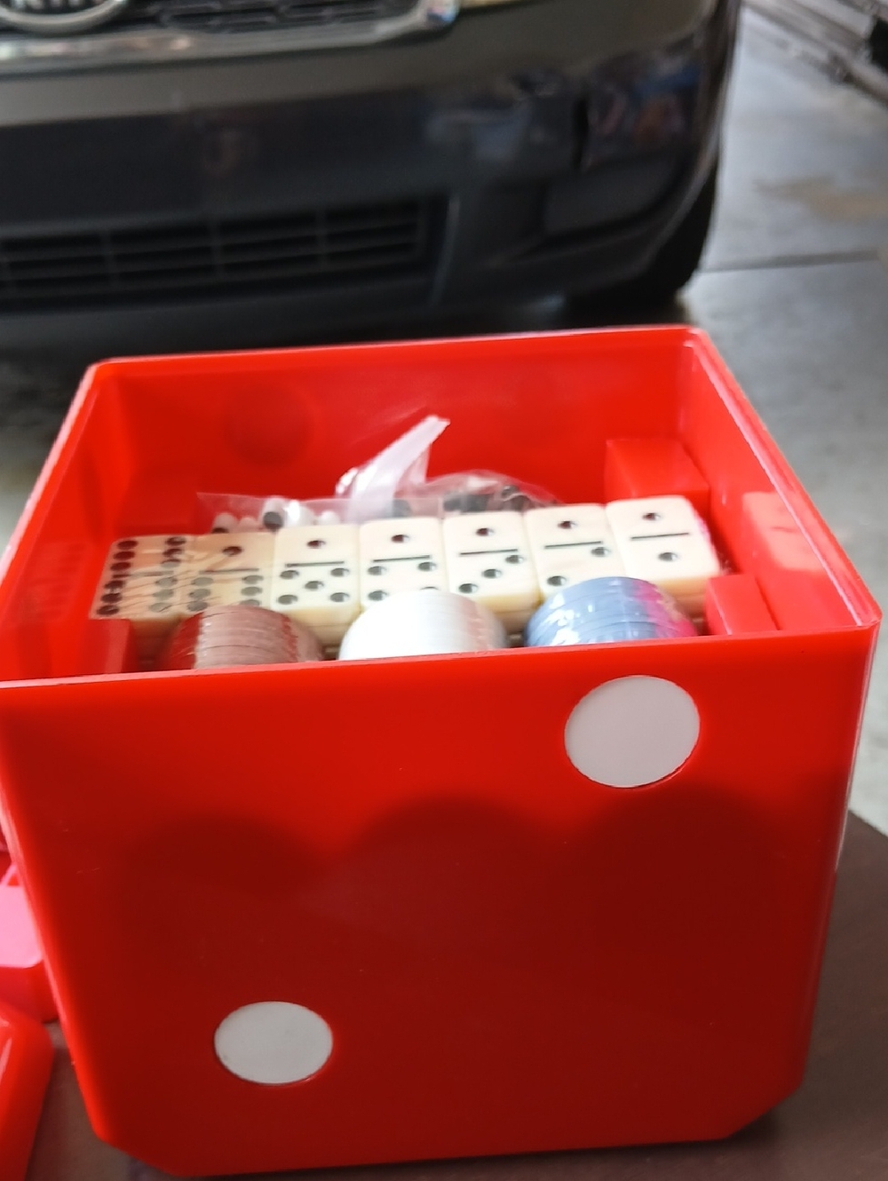 Red Dice-Themed Domino and Poker Chip Game Set - Home Games